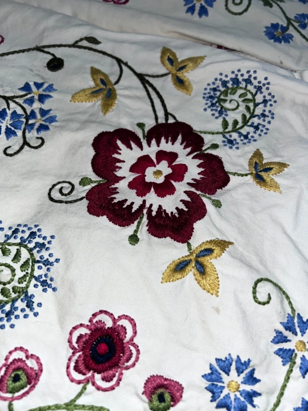 Cottagecore embroidered floral awning stripe pair 2 standard pillow shams